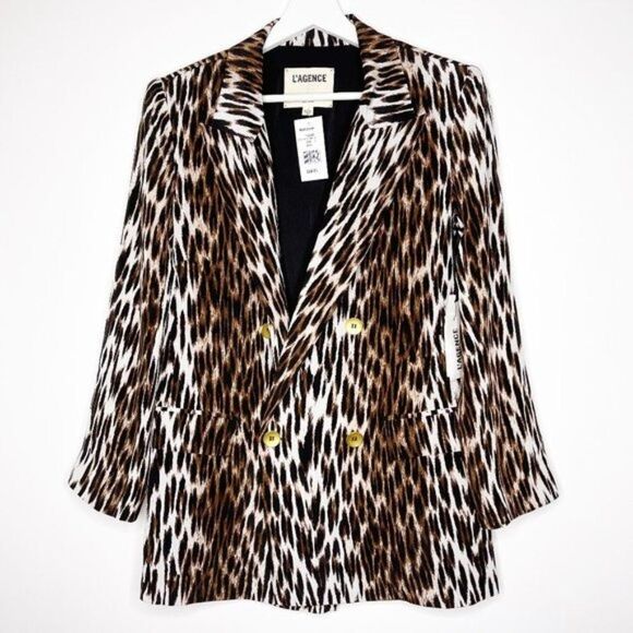 L'AGENCE Taryn Leopard Print Silk Blazer